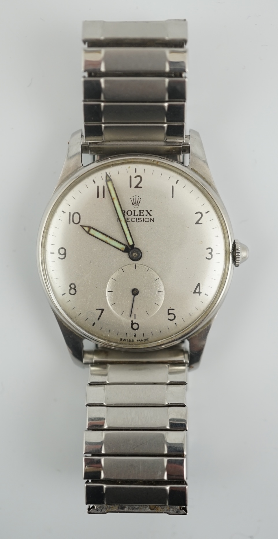 A gentleman's 1950's stainless steel Rolex Precision manual wind wrist watch